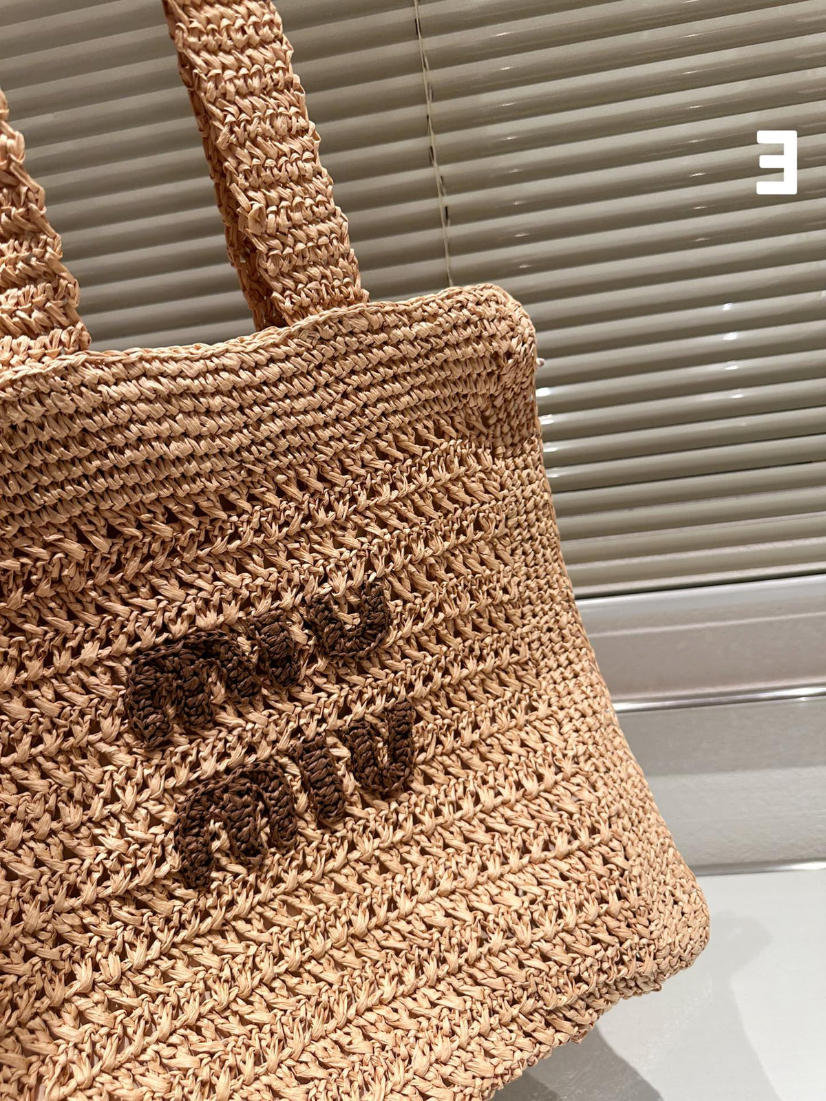 Tote 38 Bag in Beige Brown Straw Woven