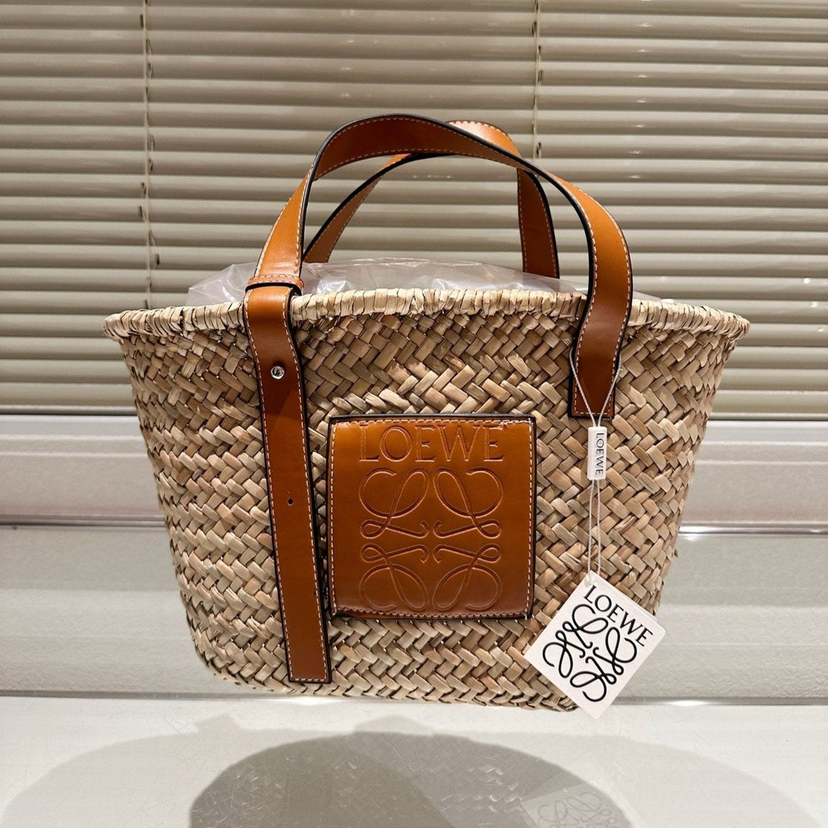 Loewe Medium 28 Basket Bag in Natural Raffia