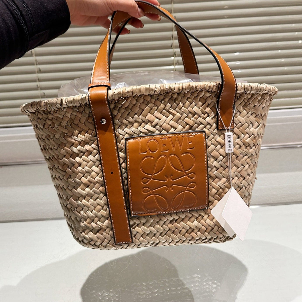 Loewe Medium 28 Basket Bag in Natural Raffia
