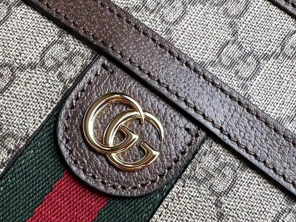 Gucci Ophidia 21 Small Shoulder Bag in Beige Canvas and Brown Calfskin
