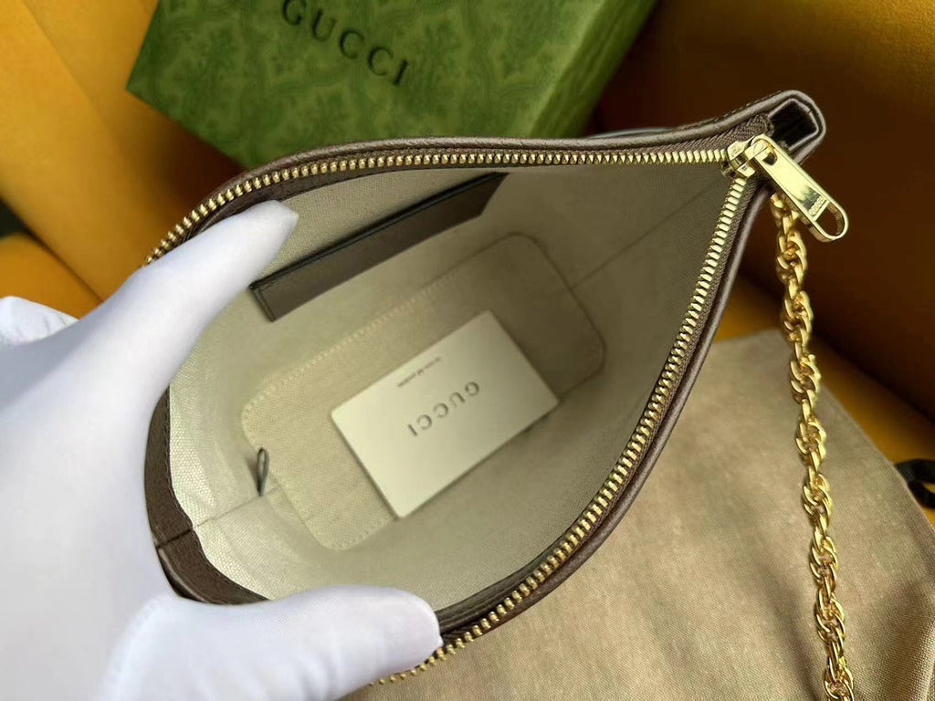 Gucci Ophidia 21 Small Shoulder Bag in Beige Canvas and Brown Calfskin