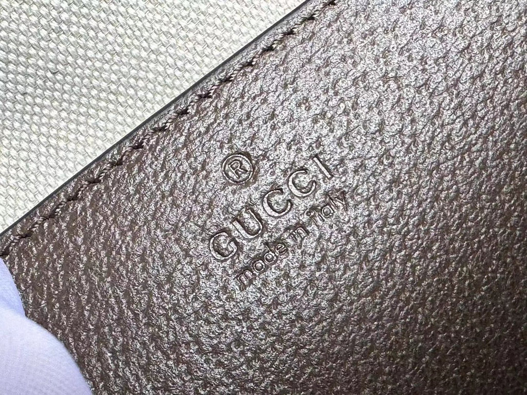Gucci Ophidia 31 Small Top Handle Bag in Beige Canvas and Brown Calfskin