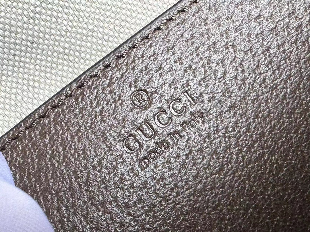 Gucci Ophidia 31 Small Top Handle Bag in Beige Canvas and Brown Calfskin