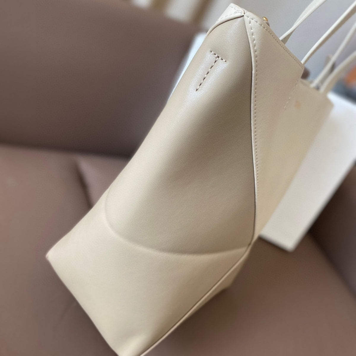 Loewe 32 Medium Puzzle Fold Tote in White Mix Pastel Grey Shiny Calfskin