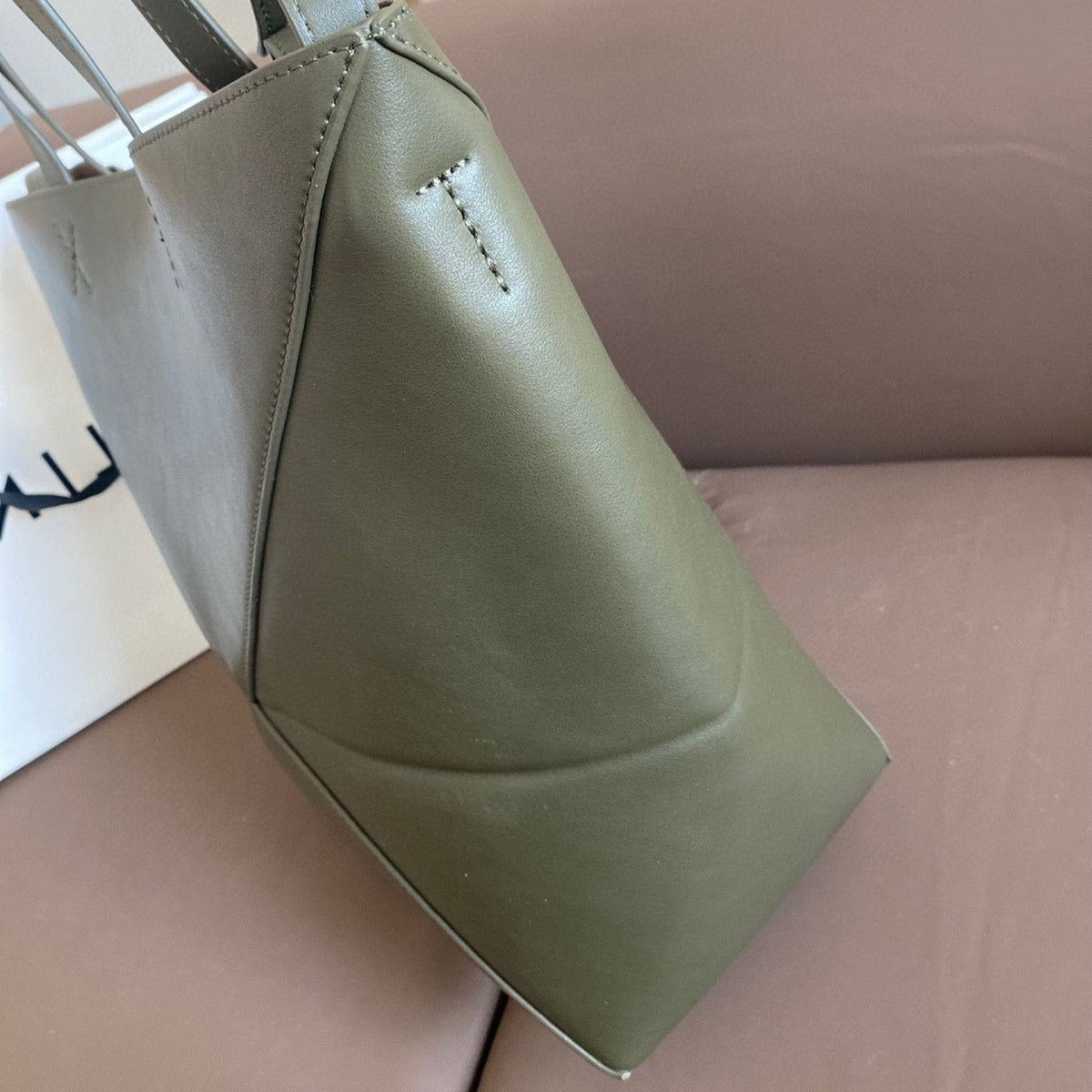 Loewe 32 Medium Puzzle Fold Tote in Dark Khaki Green Shiny Calfskin