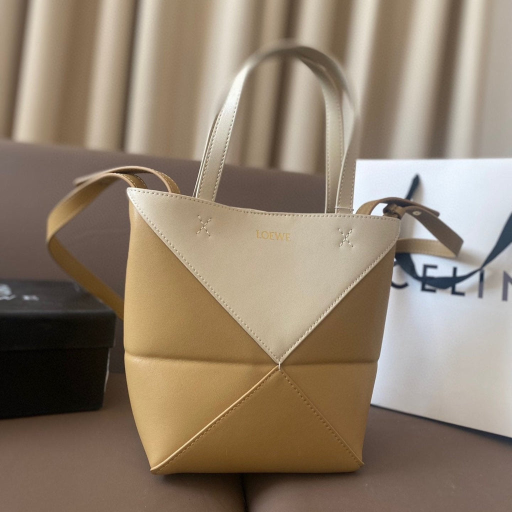 Loewe 21 Puzzle Fold Tote in White Mix Naples Yellow Shiny Calfskin