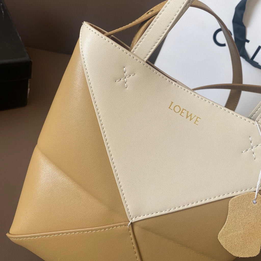 Loewe 21 Puzzle Fold Tote in White Mix Naples Yellow Shiny Calfskin