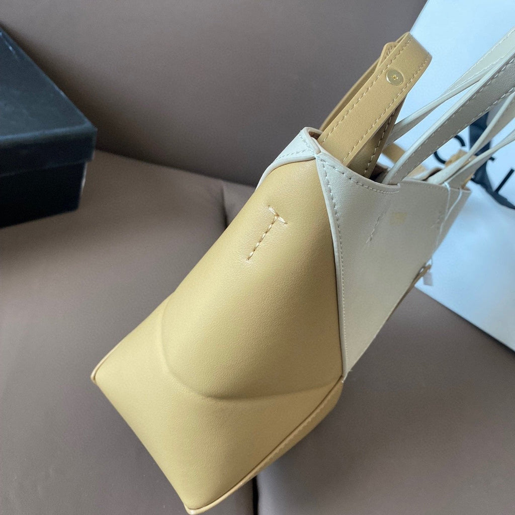Loewe 21 Puzzle Fold Tote in White Mix Naples Yellow Shiny Calfskin