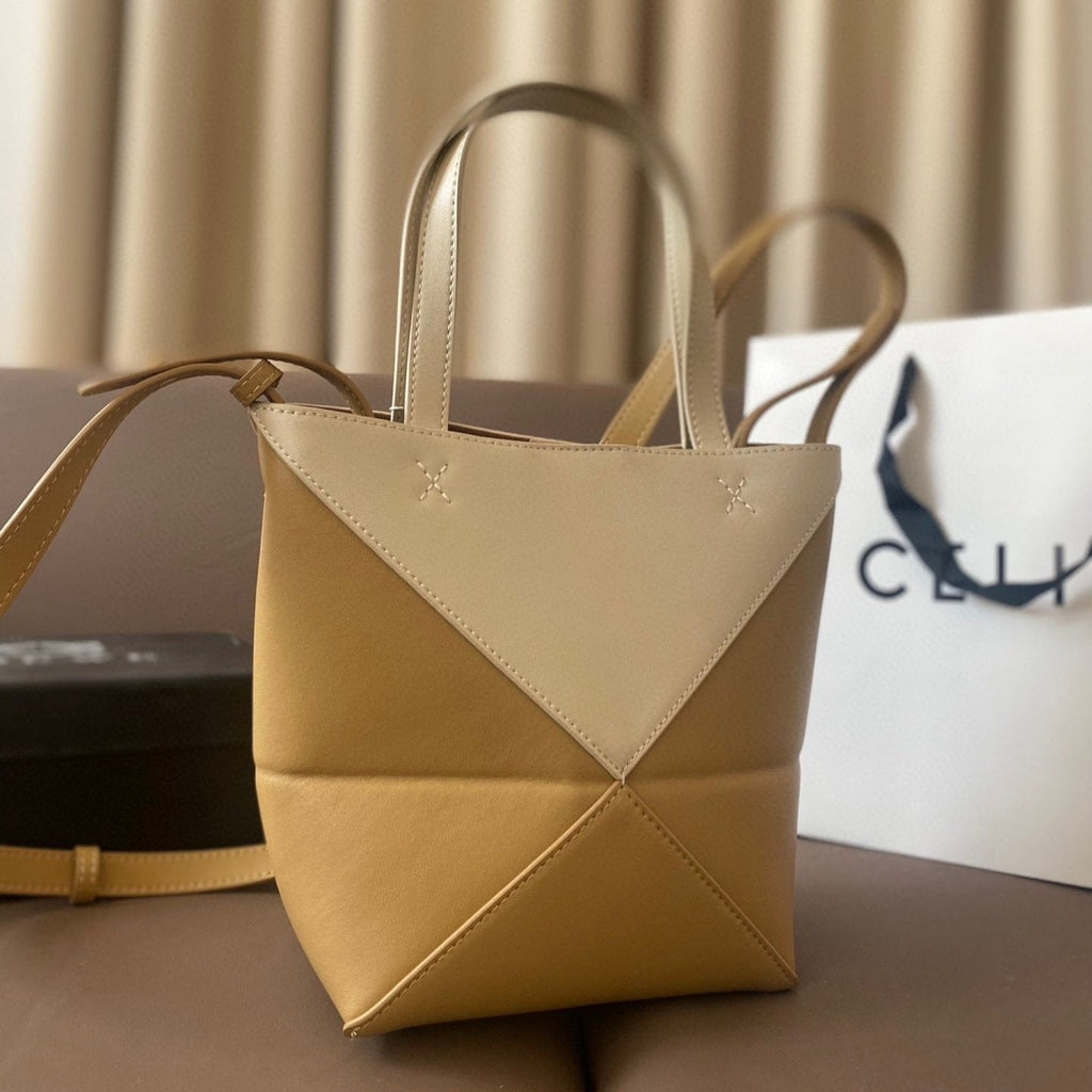 Loewe 21 Puzzle Fold Tote in White Mix Naples Yellow Shiny Calfskin