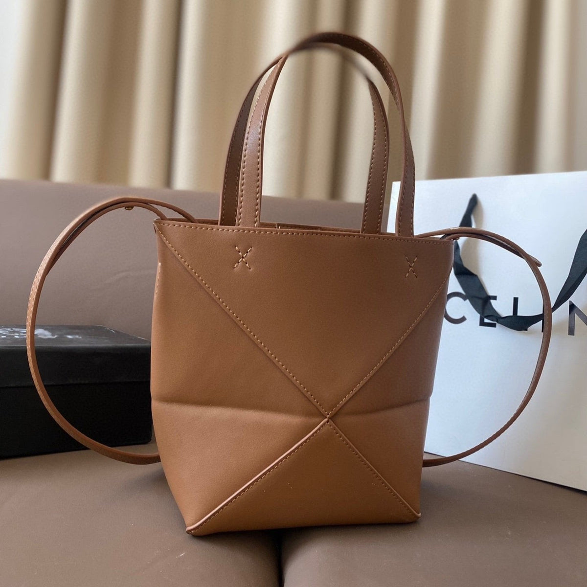 Loewe 21 Puzzle Fold Tote in Warm Desert Shiny Calfskin