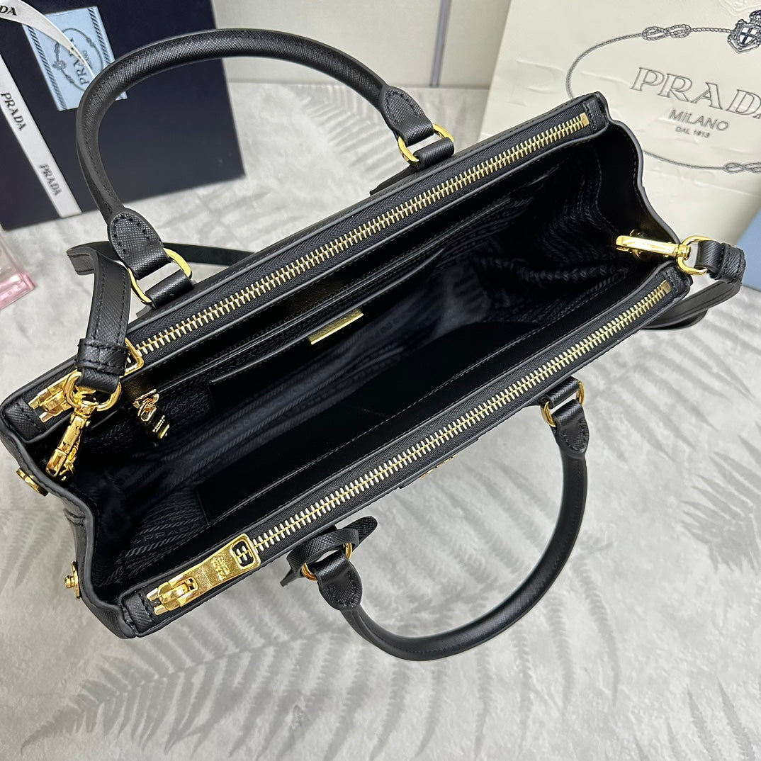 Prada 25S Galleria Large Bag 32 in Black Calfskin Gold Hardwre
