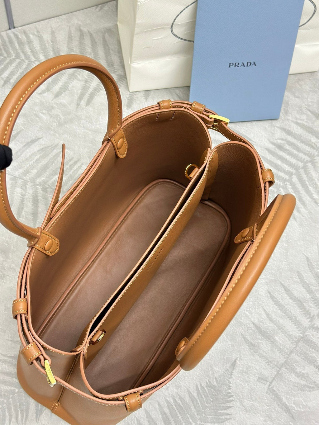 Prada 25S Buckle Medium Handbag 35 in Rk Caramel Calfskin Gold Hardwre