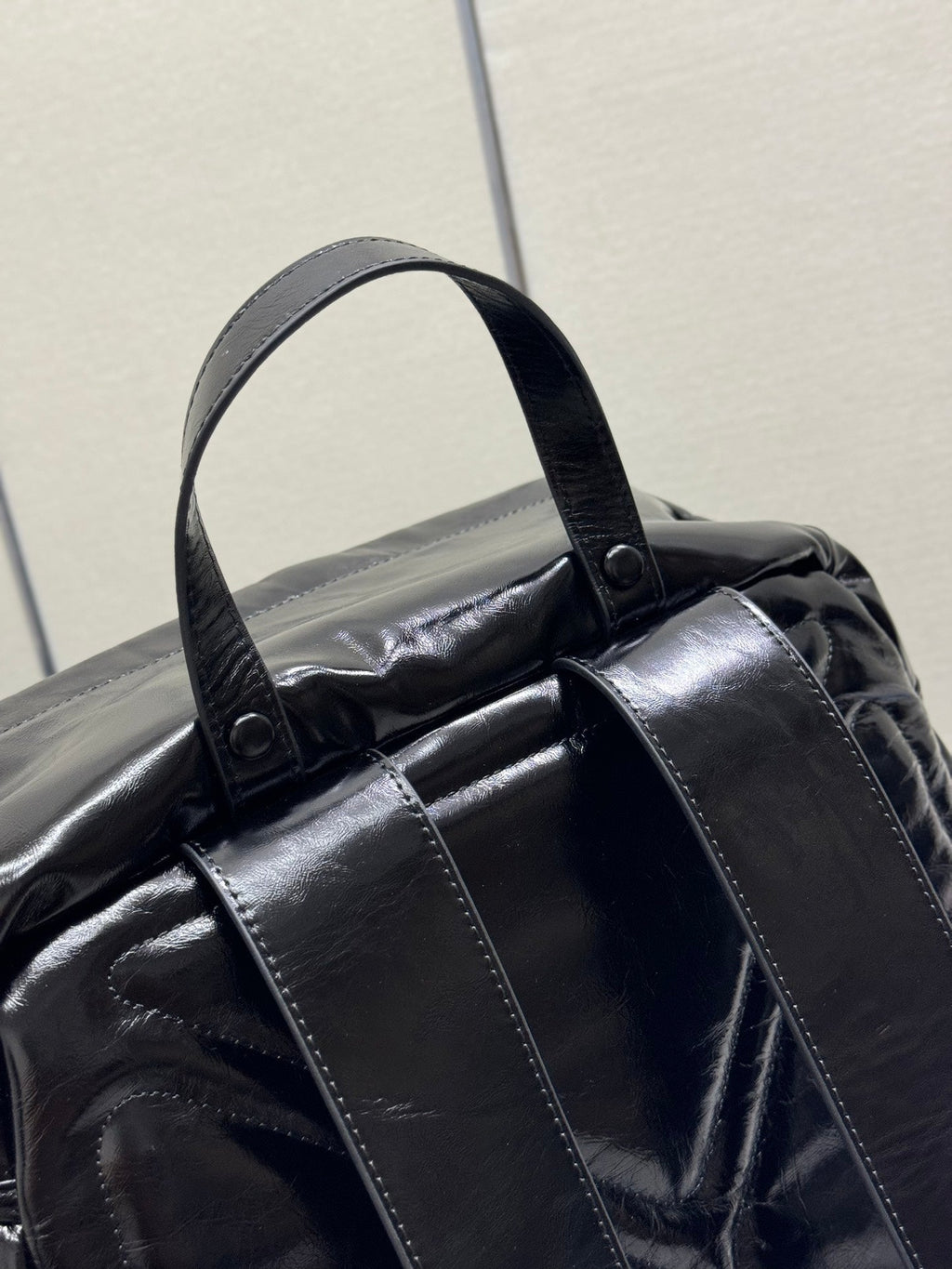 Prada 25S Backpack 45 in Black Glossy Calfskin Silver Hardwre