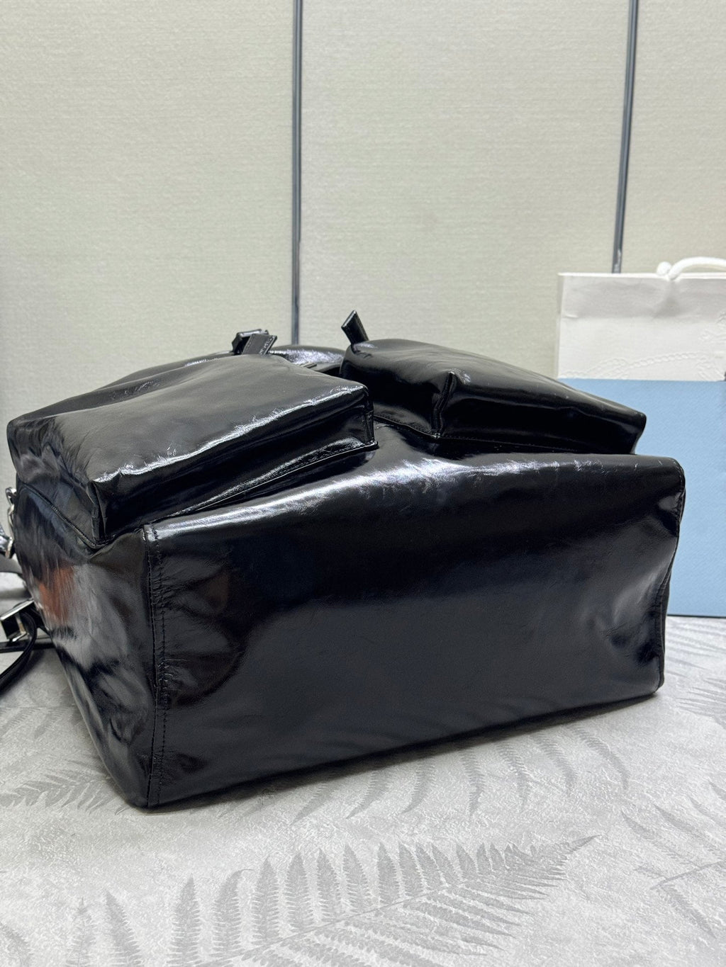 Prada 25S Backpack 45 in Black Glossy Calfskin Silver Hardwre