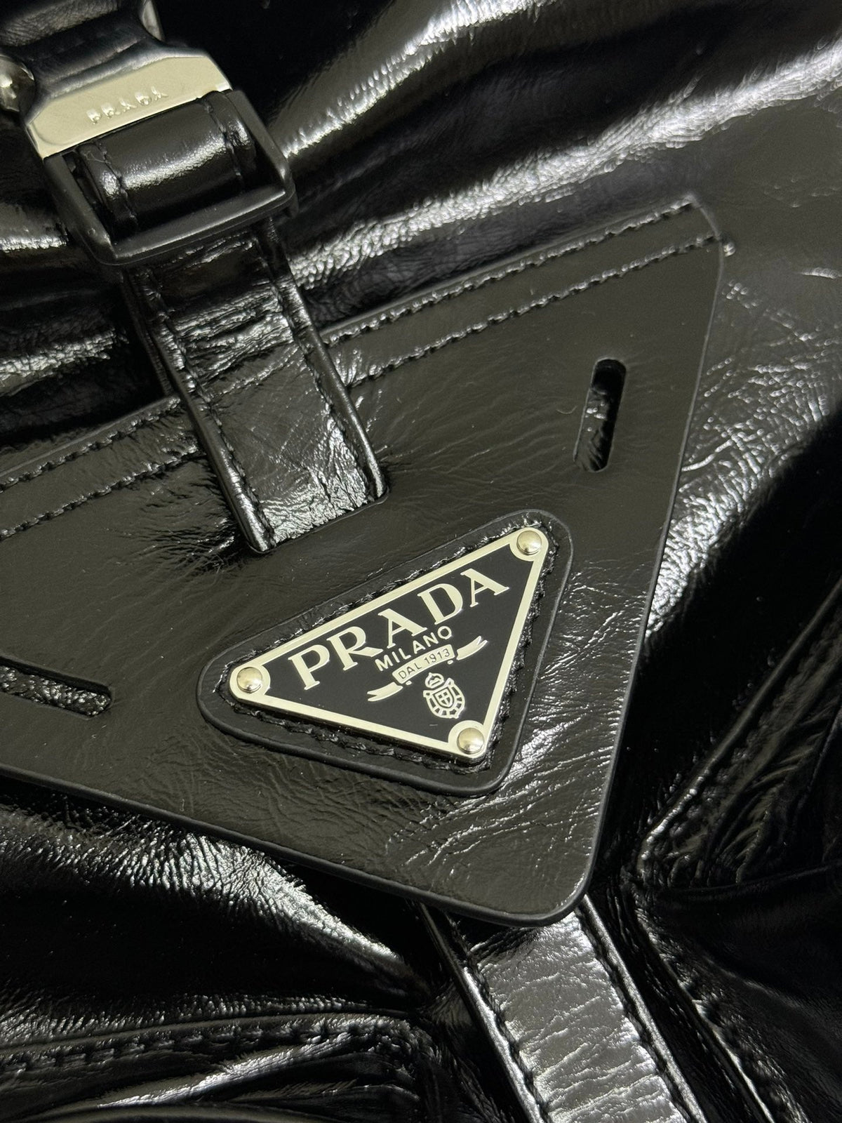 Prada 25S Backpack 45 in Black Glossy Calfskin Silver Hardwre