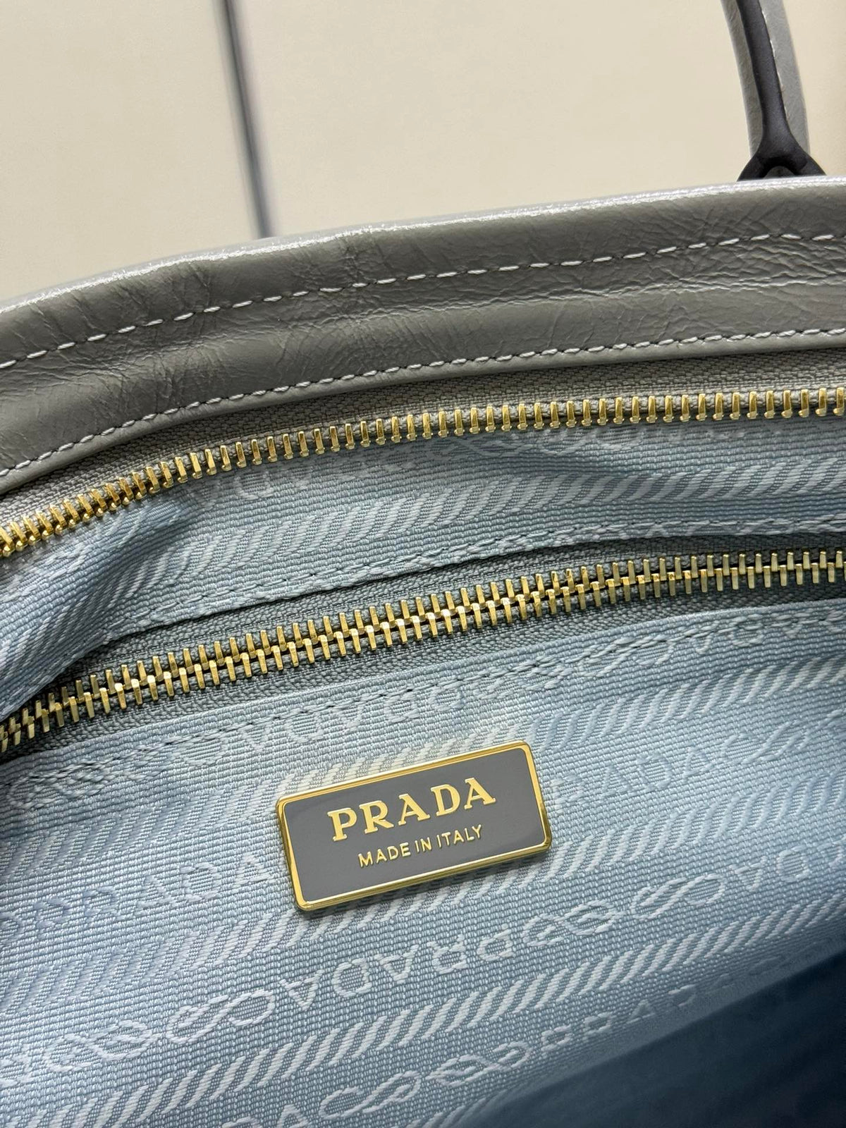 Prada 25S Bonnie Large Handbag 38 in Gray Glossy Calfskin Gold Hardwre