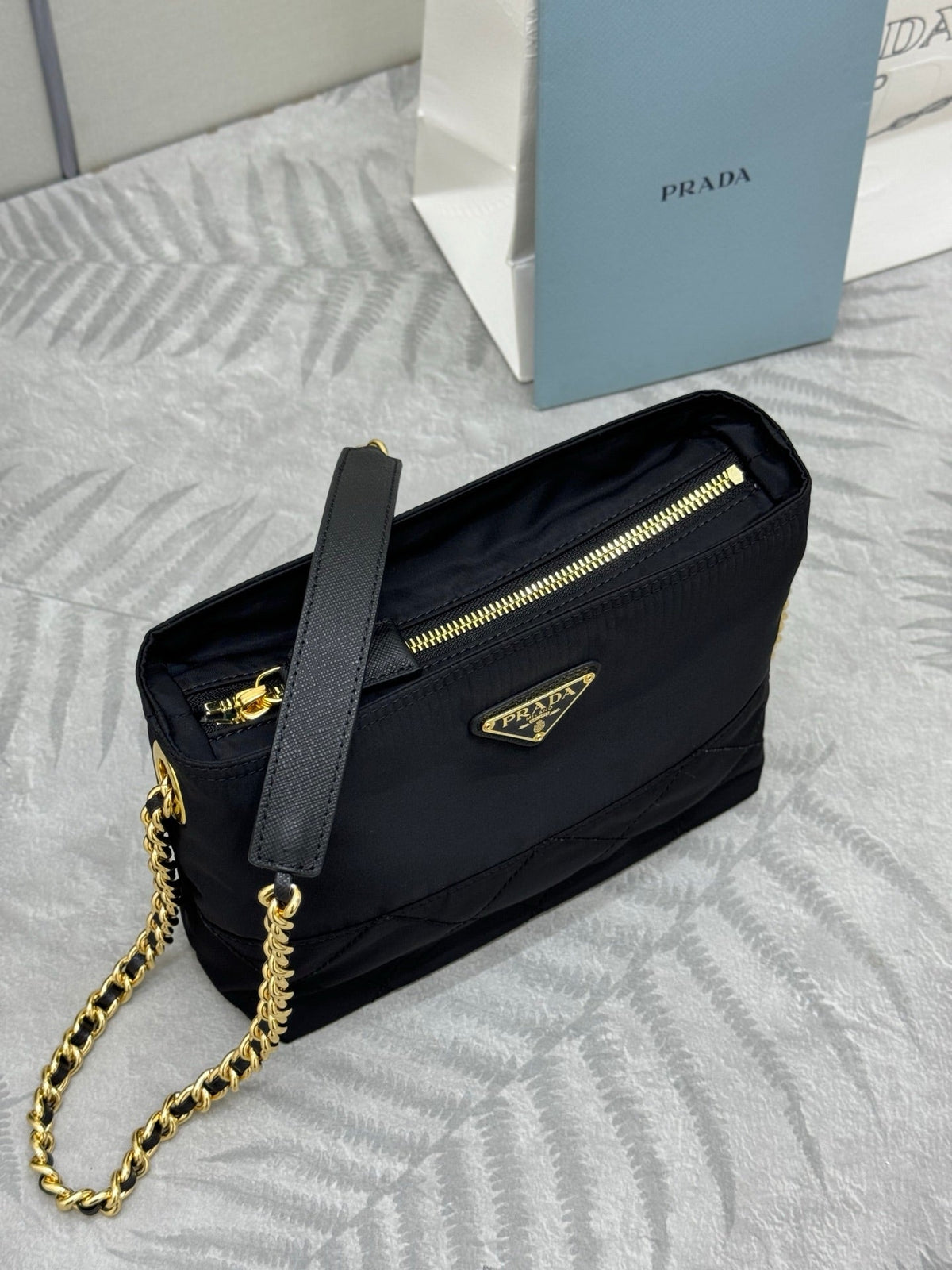 Prada 25S Crossbody Bag 21 in Black Nylon Gold Hardware