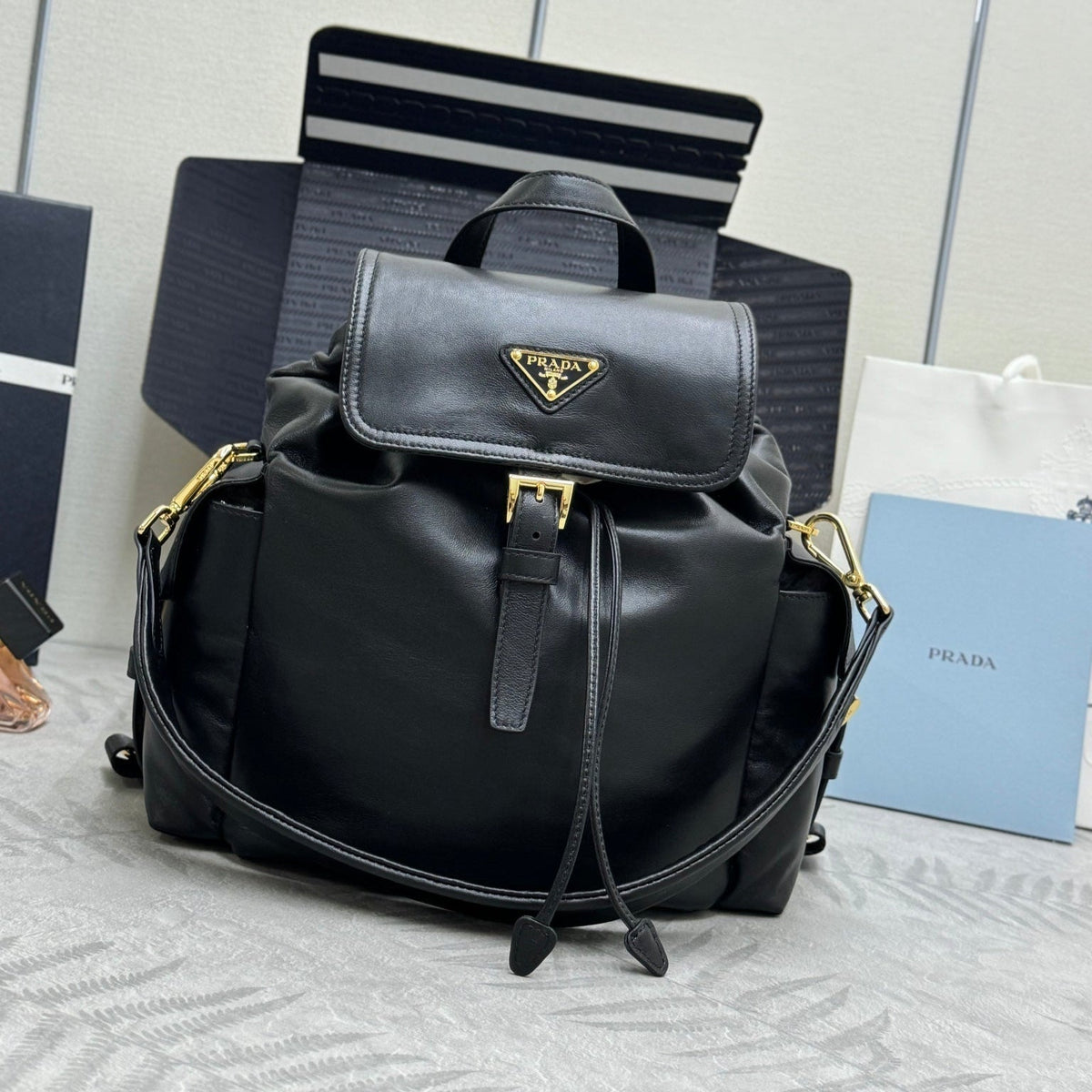 Prada 25S Explore Medium Backpack 29 in Black Calfskin Gold Hardwre