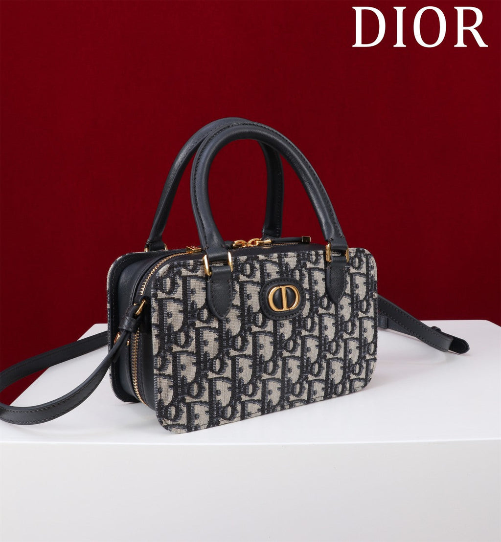 Dior Montaigne Mini Doctor Bag 20 in Black Monogram Oblique Jacquard Mix Calfskin