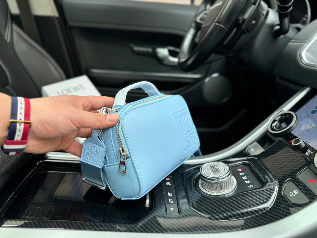 Loewe Mini 18 Camera Cross Body Bag in Light Blue Calfskin