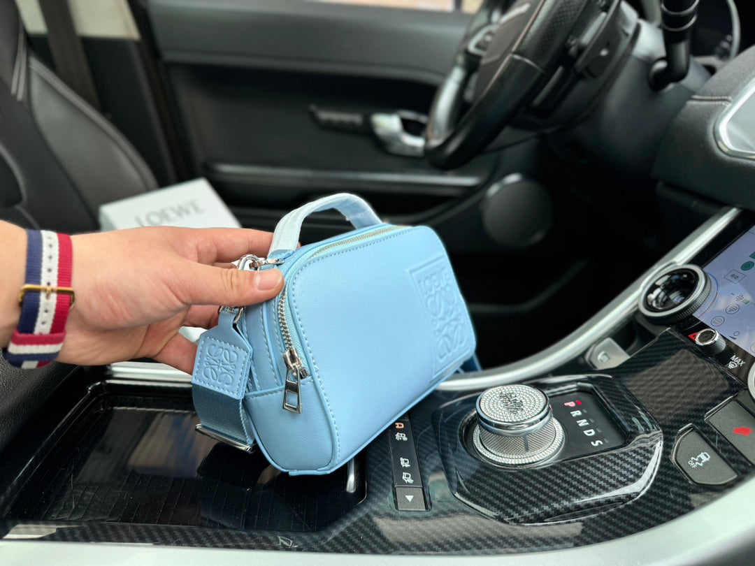 Loewe Mini 18 Camera Cross Body Bag in Light Blue Calfskin