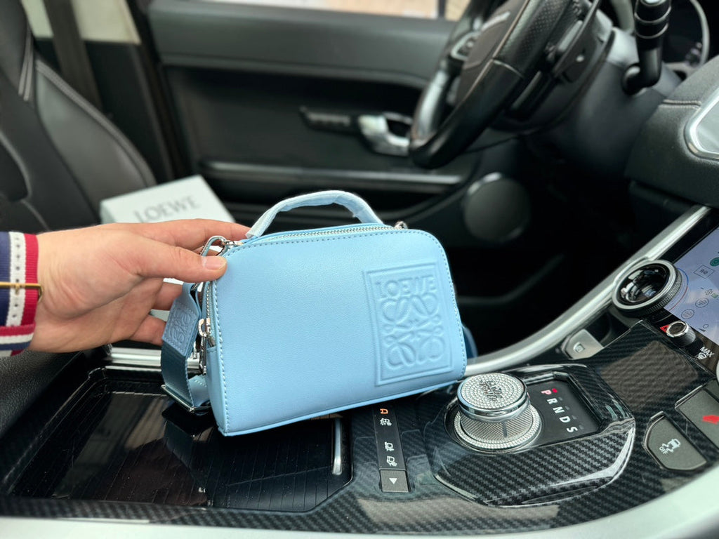 Loewe Mini 18 Camera Cross Body Bag in Light Blue Calfskin