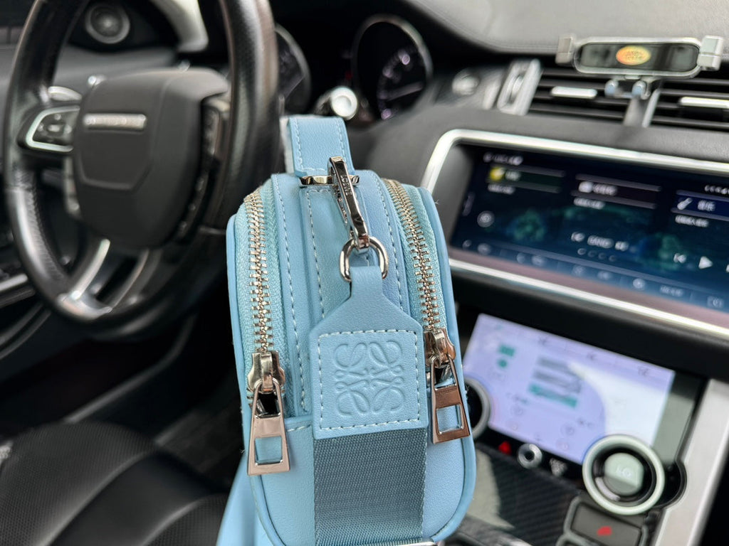 Loewe Mini 18 Camera Cross Body Bag in Light Blue Calfskin