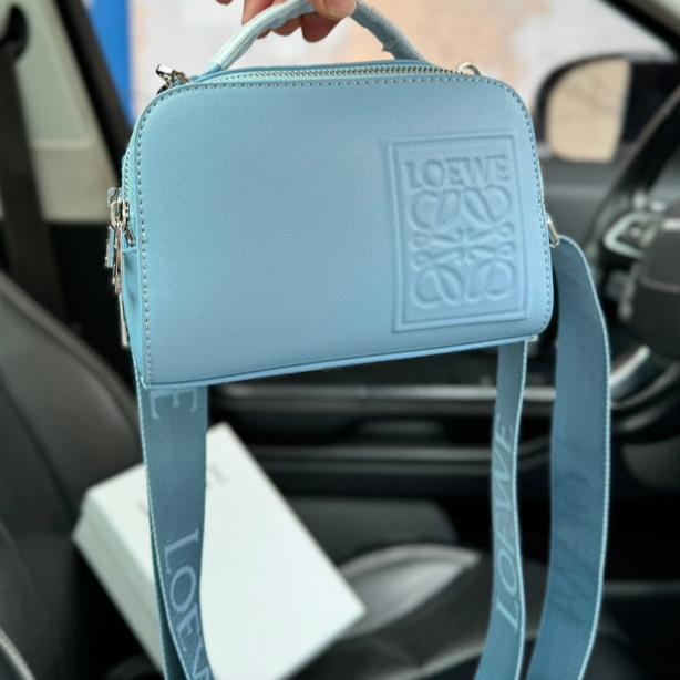 Loewe Mini 18 Camera Cross Body Bag in Light Blue Calfskin