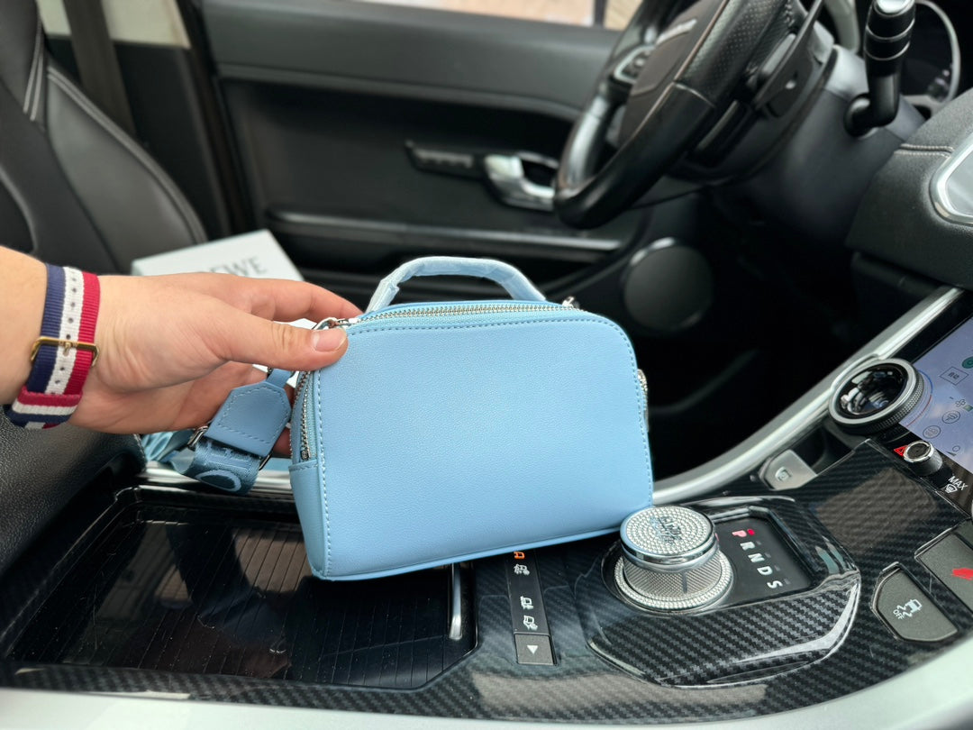 Loewe Mini 18 Camera Cross Body Bag in Light Blue Calfskin