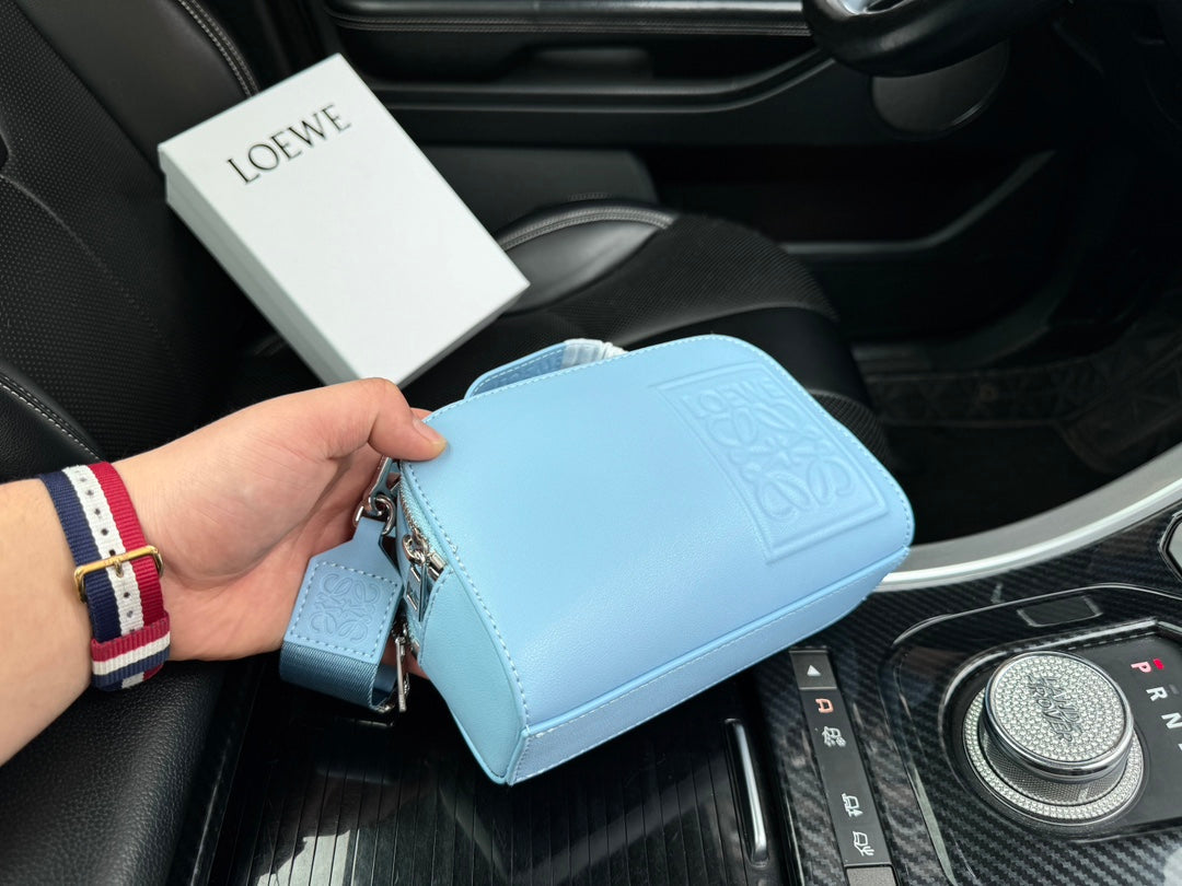 Loewe Mini 18 Camera Cross Body Bag in Light Blue Calfskin