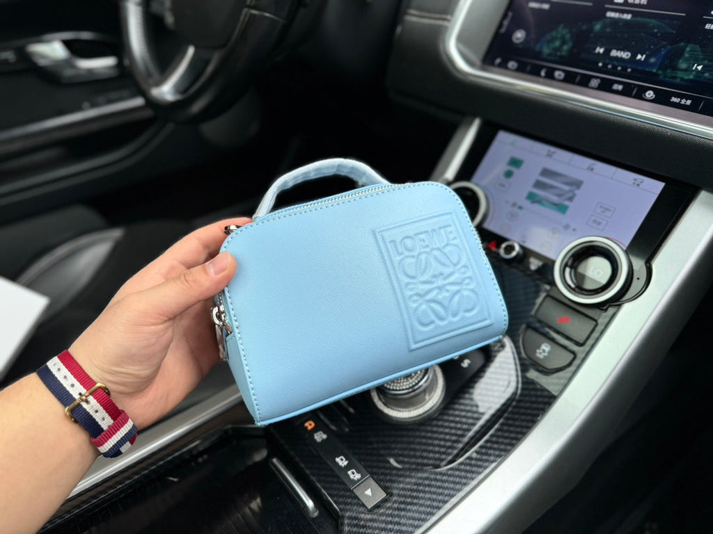 Loewe Mini 18 Camera Cross Body Bag in Light Blue Calfskin