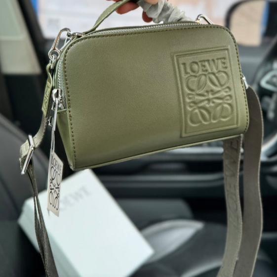 Loewe Mini 18 Camera Cross Body Bag in Olive Green Calfskin