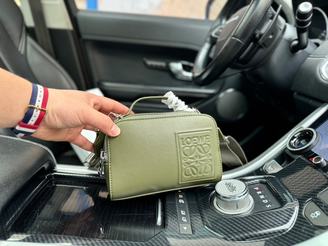 Loewe Mini 18 Camera Cross Body Bag in Olive Green Calfskin