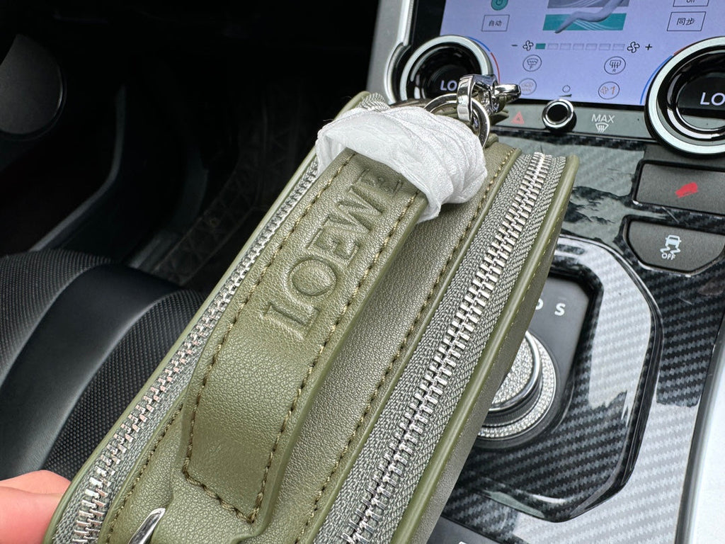 Loewe Mini 18 Camera Cross Body Bag in Olive Green Calfskin