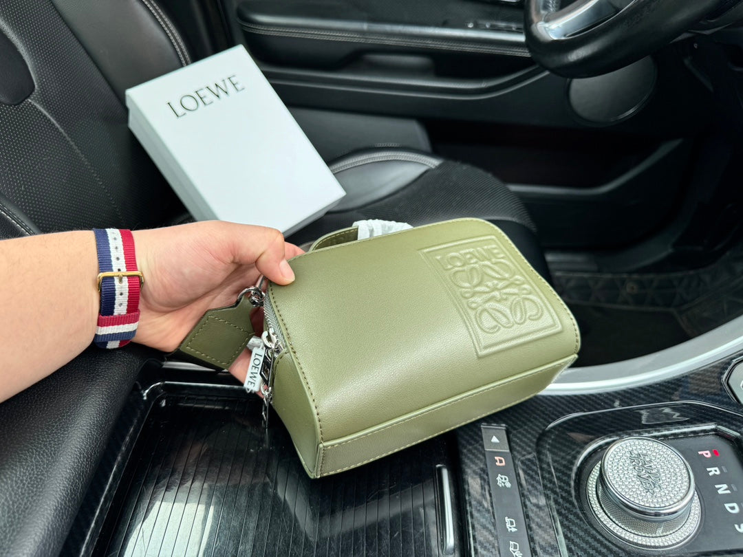 Loewe Mini 18 Camera Cross Body Bag in Olive Green Calfskin