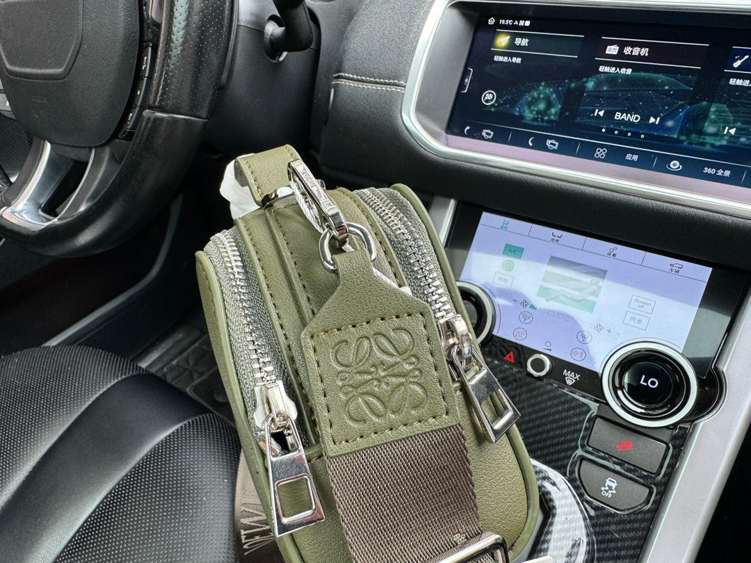 Loewe Mini 18 Camera Cross Body Bag in Olive Green Calfskin
