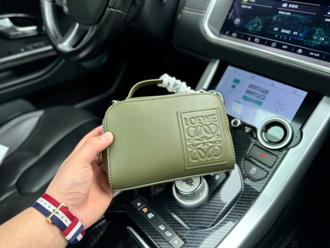Loewe Mini 18 Camera Cross Body Bag in Olive Green Calfskin