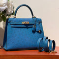 Hermes Kelly Sellier 25 Bag in Royal Blue Ostrich Leather