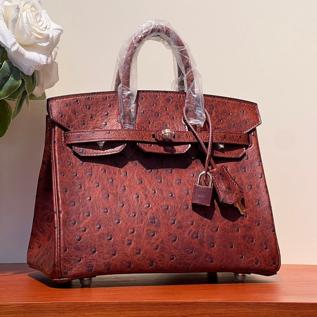 Hermes Kelly Sellier 25 Bag in Berry Red Ostrich Leather with Gold Hardware