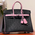 Hermes Kelly Sellier 25 Bag in Black Mix Baby Pink Ostrich Leather