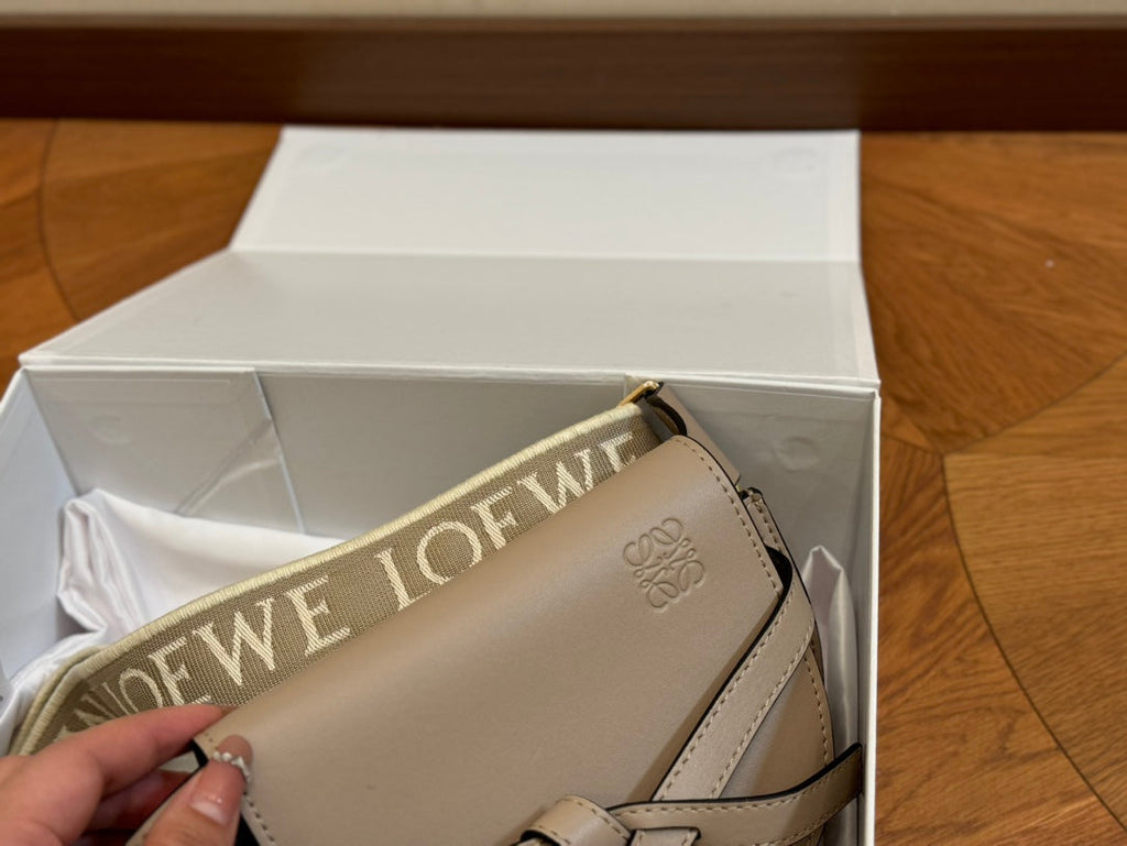 Loewe Small 21 Gate Dual Bag in Khaki Brown Soft Calfskin and Jacquard