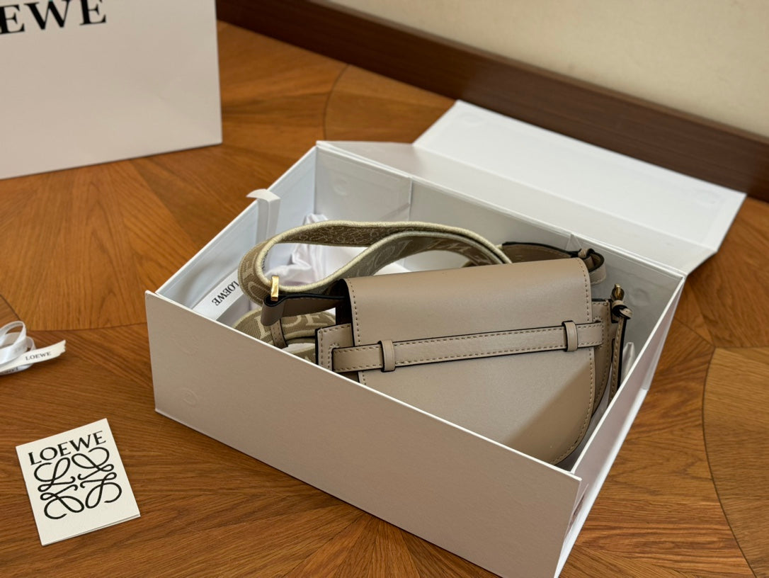 Loewe Small 21 Gate Dual Bag in Khaki Brown Soft Calfskin and Jacquard