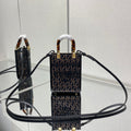 Fendi Mini Sunshine 18 in Brown Raffia and Black Wool Calfskin Trim Bag