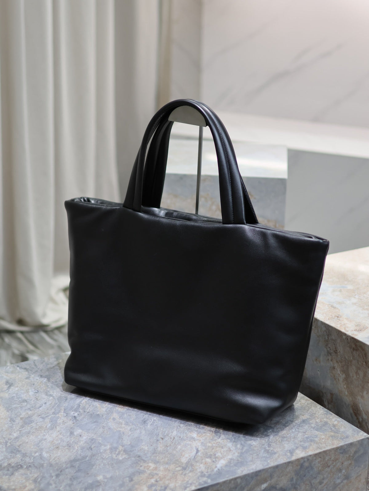 Saint Laurent Tote Bag 50 in Black Calfskin with Embossed Logo