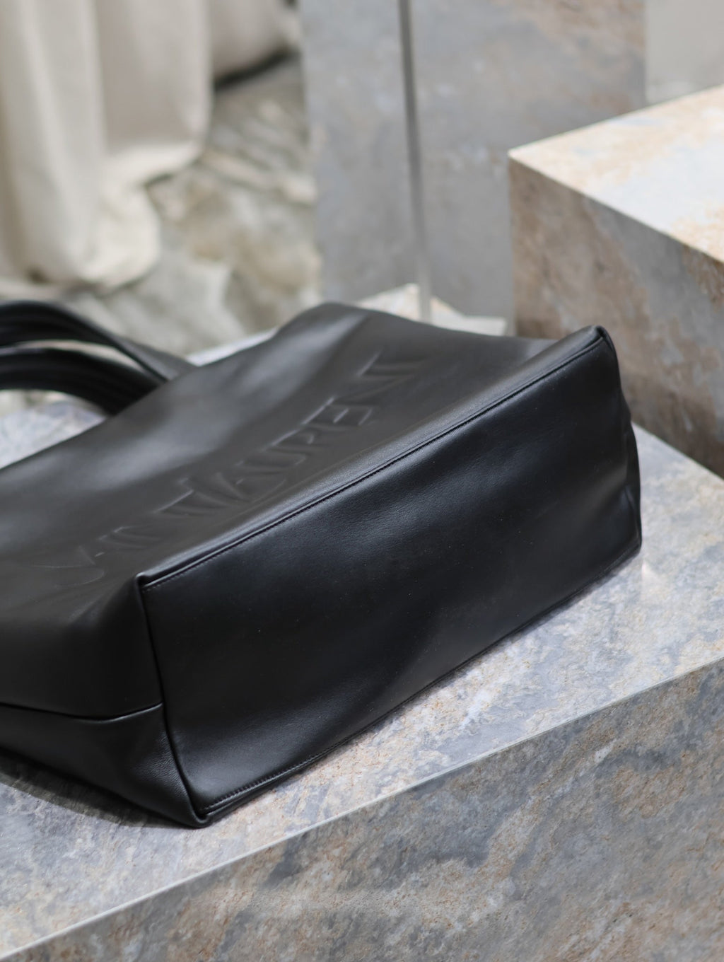Saint Laurent Tote Bag 50 in Black Calfskin with Embossed Logo
