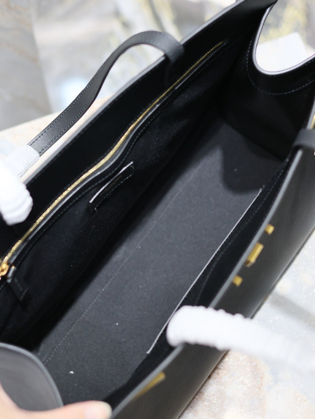 Saint Laurent Manhattan Shopping Bag 40 in Black Smooth Lambskin Gold Buckle