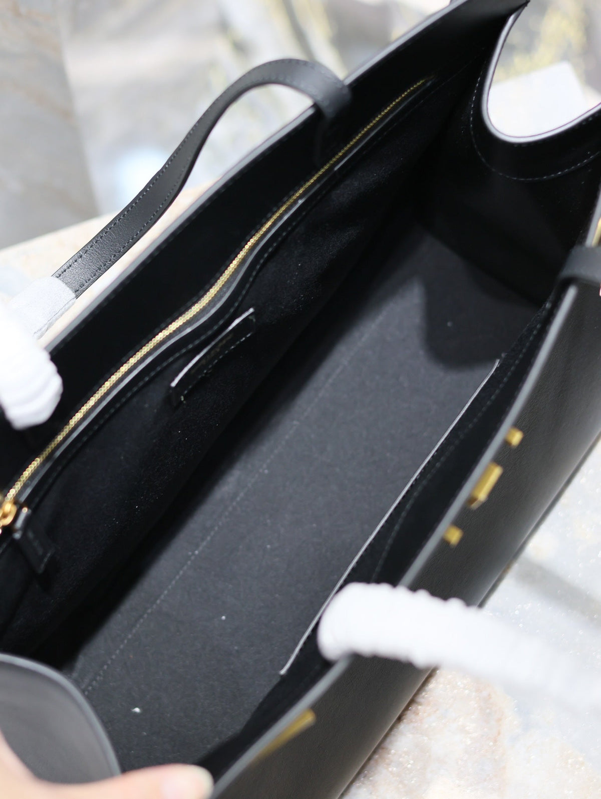Saint Laurent Manhattan Shopping Bag 40 in Black Smooth Lambskin Gold Buckle