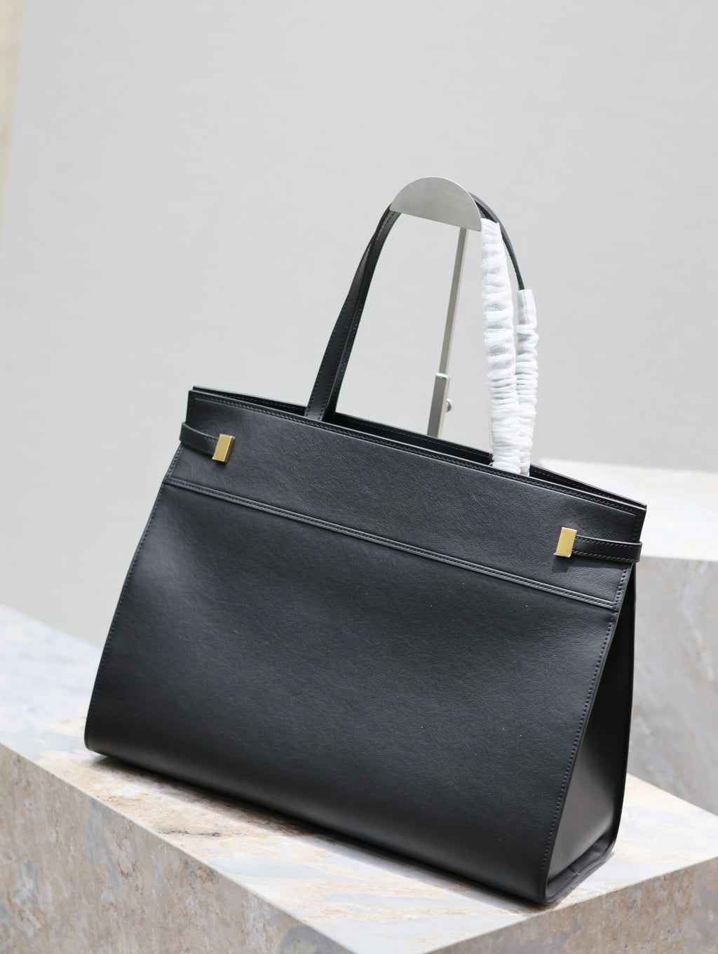 Saint Laurent Manhattan Shopping Bag 40 in Black Smooth Lambskin Gold Buckle