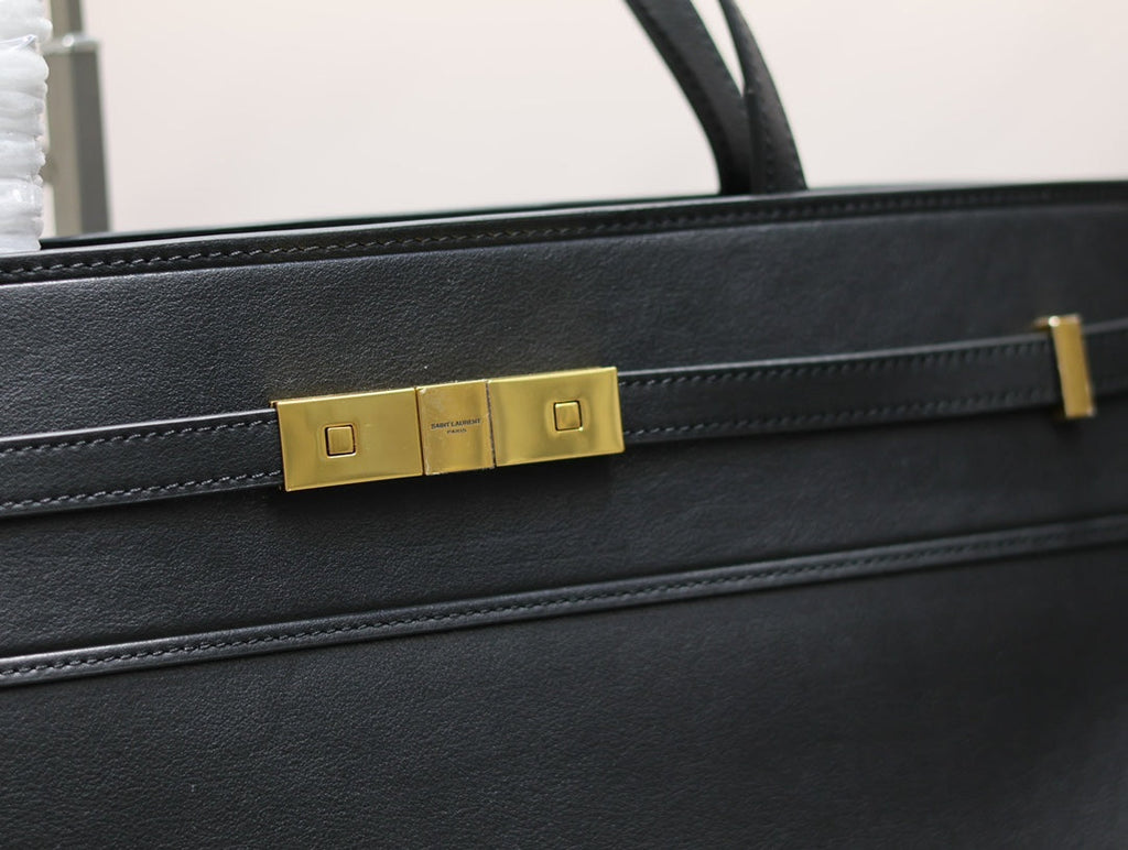 Saint Laurent Manhattan Shopping Bag 40 in Black Smooth Lambskin Gold Buckle