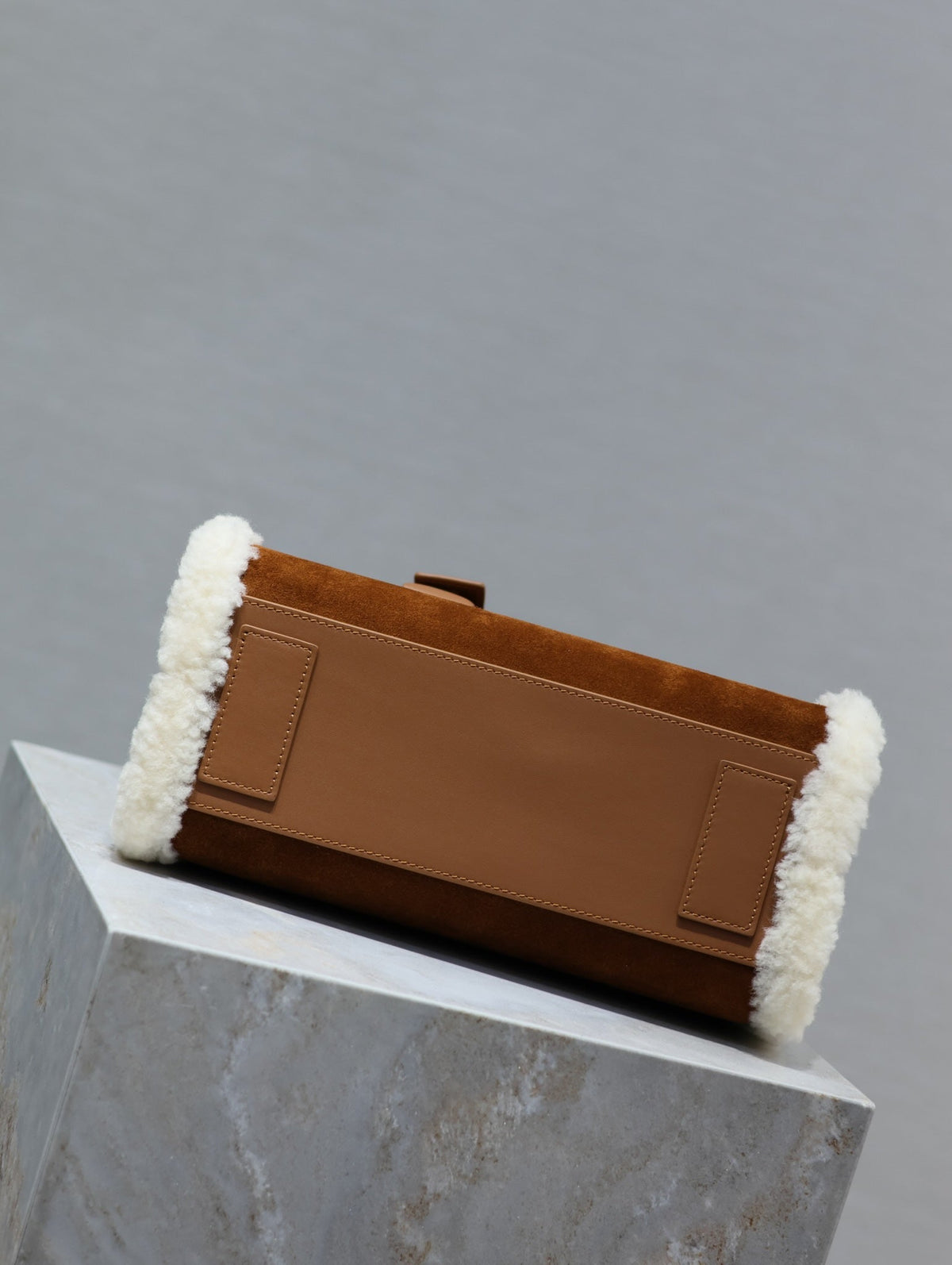 Saint Laurent Sac de Jour 26 in Brown Suede and White Shearling Trim Bag
